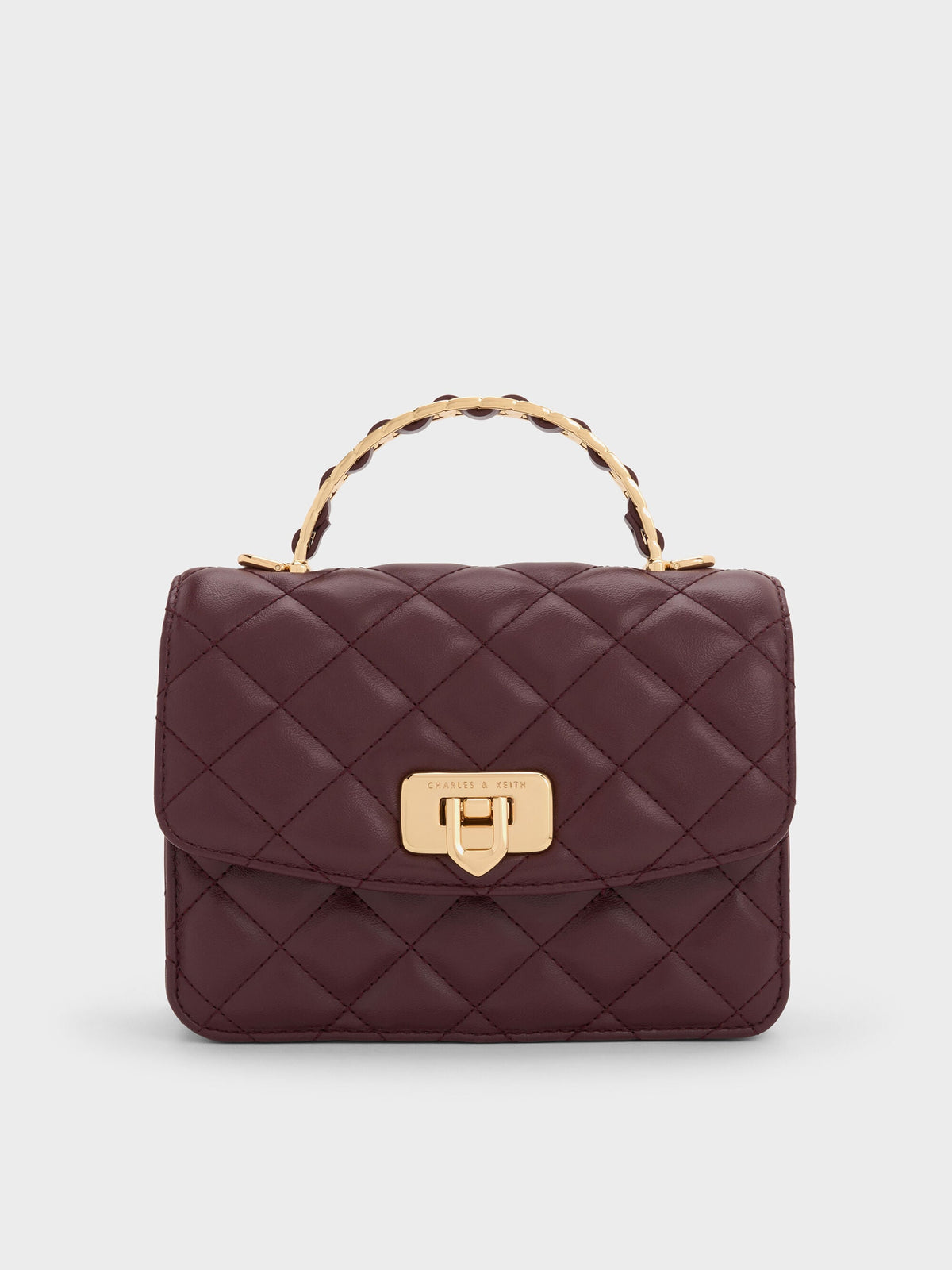 CHARLES & KEITH Featured | Cressida Quilted Top Handle Bag - Wineberry Red