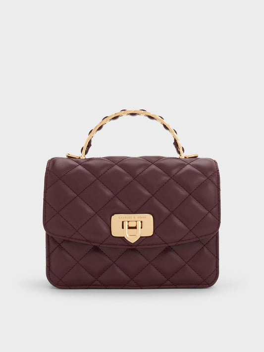 CHARLES & KEITH Featured | Cressida Quilted Top Handle Bag - Wineberry Red