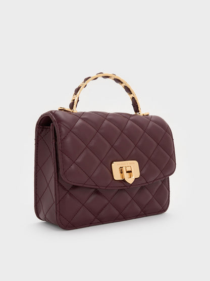 CHARLES & KEITH Featured | Cressida Quilted Top Handle Bag - Wineberry Red