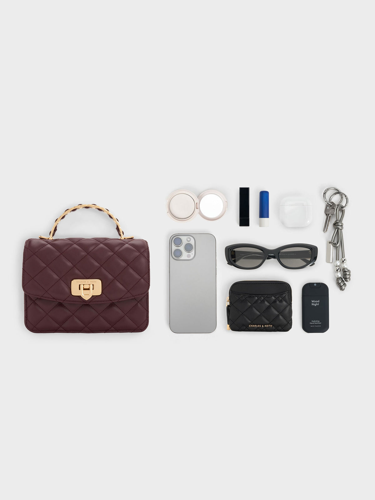 CHARLES & KEITH Featured | Cressida Quilted Top Handle Bag - Wineberry Red
