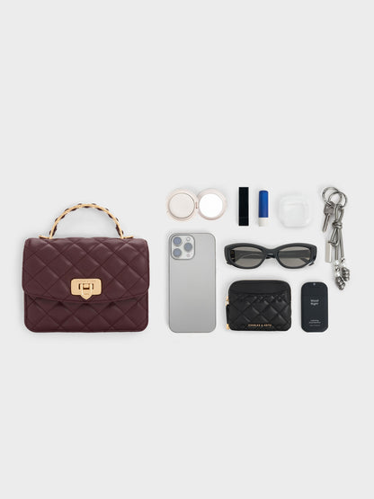 CHARLES & KEITH Featured | Cressida Quilted Top Handle Bag - Wineberry Red