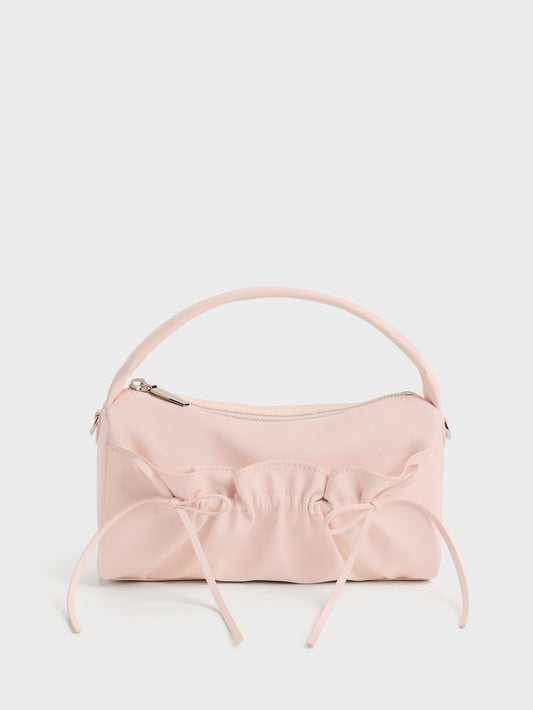 CHARLES & KEITH Popular | Reese Ruched Bow Top Handle Bag - Soft Pink