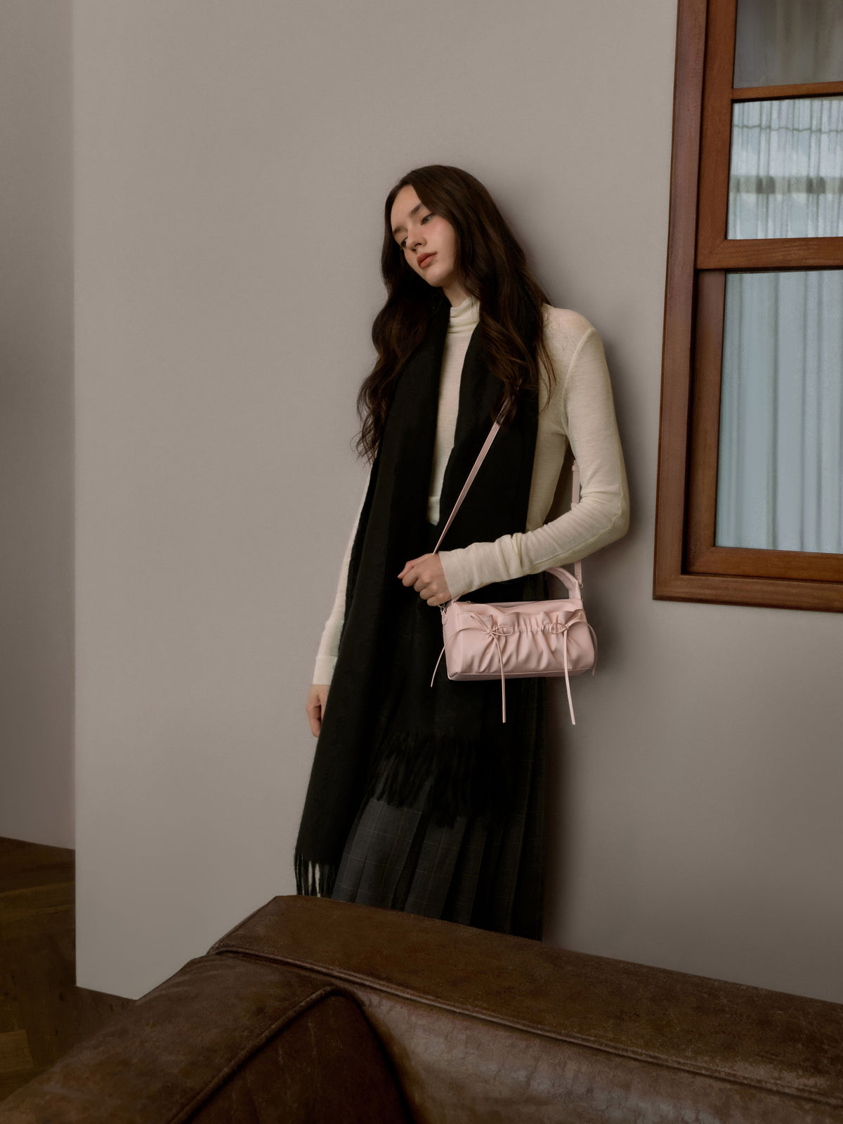 CHARLES & KEITH Popular | Reese Ruched Bow Top Handle Bag - Soft Pink