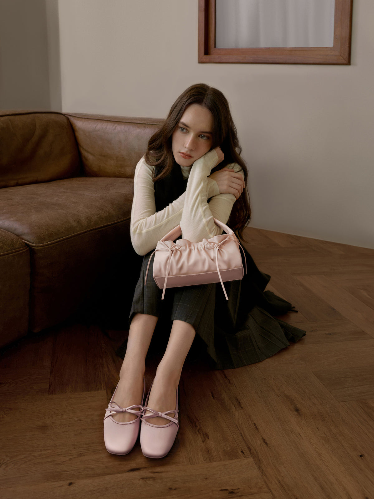 CHARLES & KEITH Popular | Reese Ruched Bow Top Handle Bag - Soft Pink