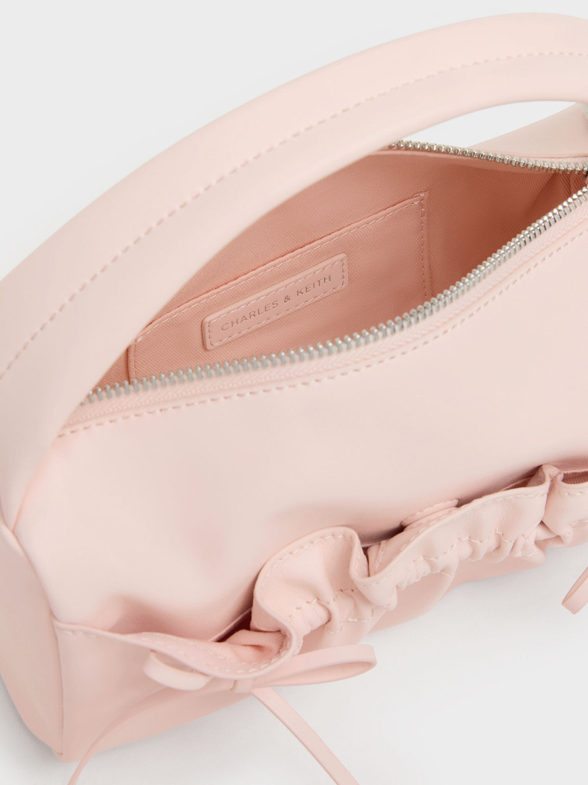 CHARLES & KEITH Popular | Reese Ruched Bow Top Handle Bag - Soft Pink