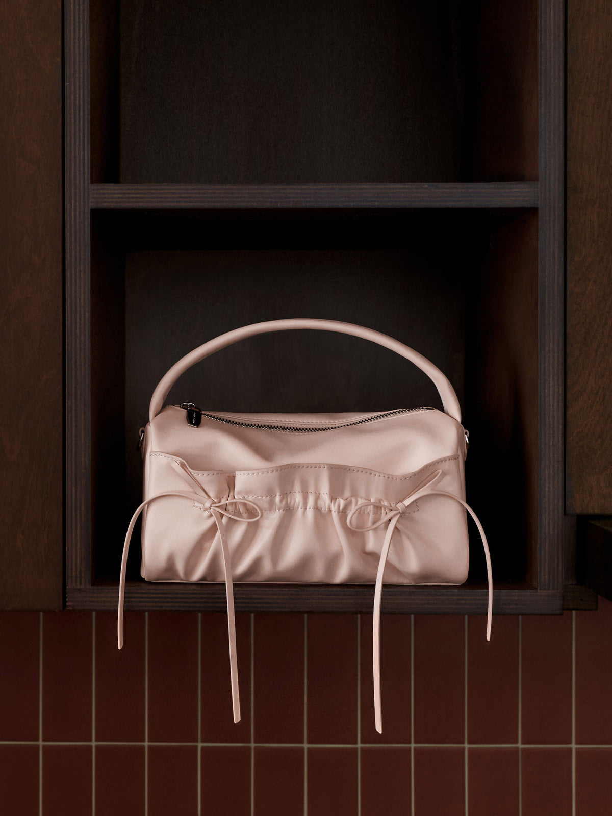 CHARLES & KEITH Popular | Reese Ruched Bow Top Handle Bag - Soft Pink