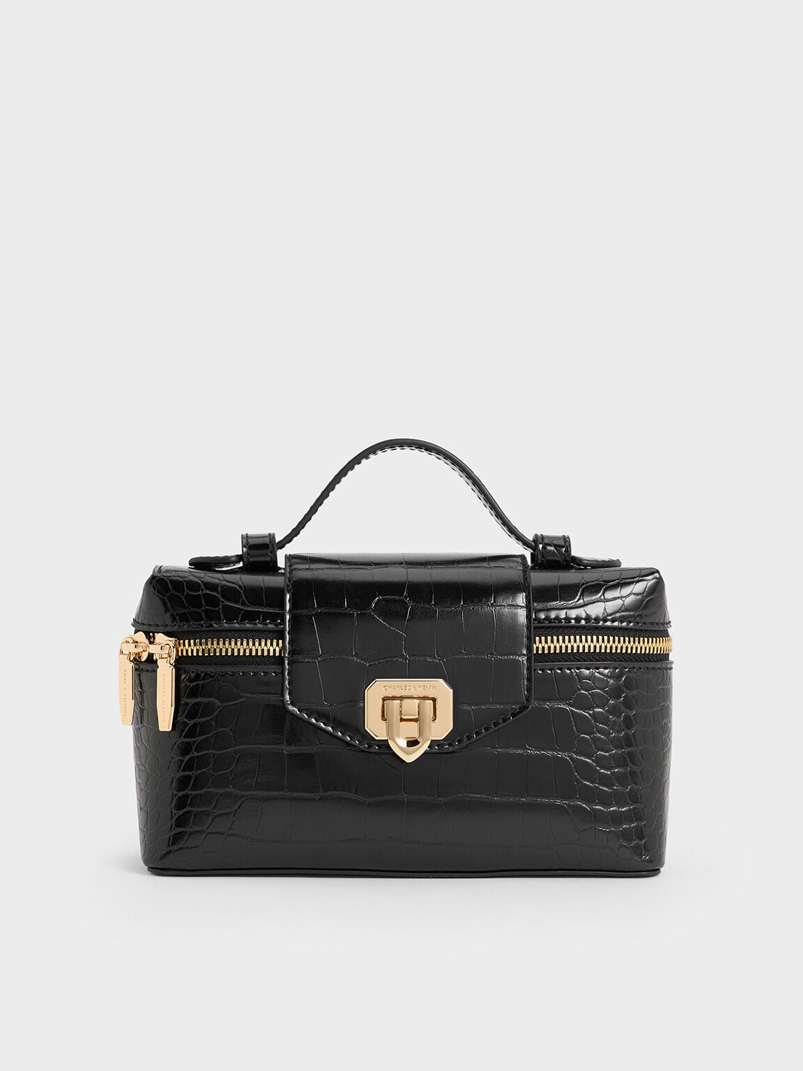 CHARLES & KEITH Trending | Arwen Croc-Effect Top Handle Vanity Bag - Black