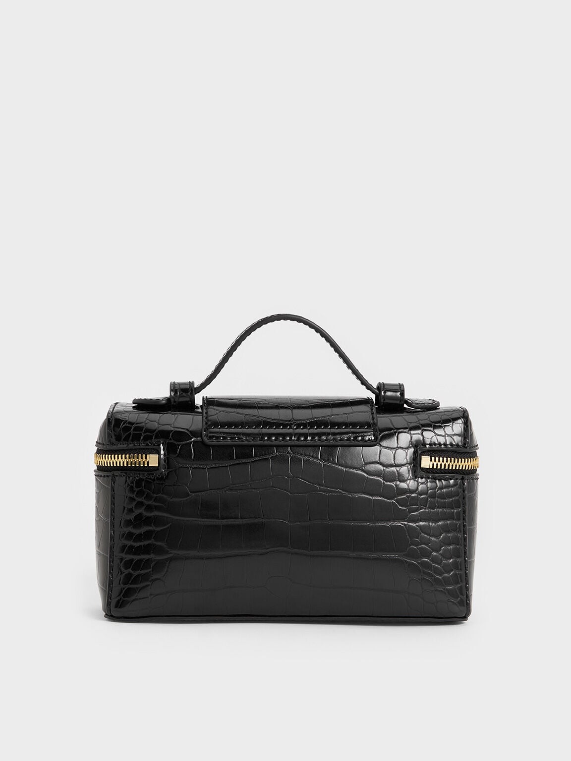 CHARLES & KEITH Trending | Arwen Croc-Effect Top Handle Vanity Bag - Black