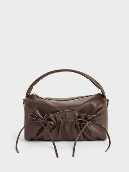 CHARLES & KEITH Classic | Reese Ruched Bow Top Handle Bag - Espresso Brown