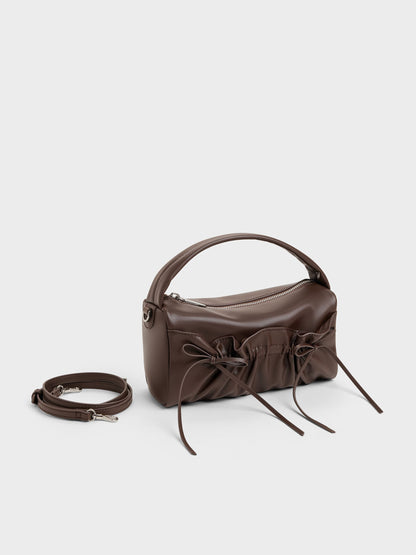 CHARLES & KEITH Classic | Reese Ruched Bow Top Handle Bag - Espresso Brown