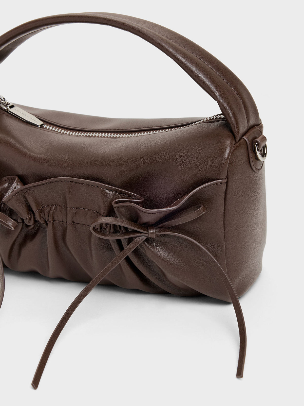 CHARLES & KEITH Classic | Reese Ruched Bow Top Handle Bag - Espresso Brown