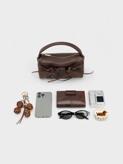CHARLES & KEITH Classic | Reese Ruched Bow Top Handle Bag - Espresso Brown