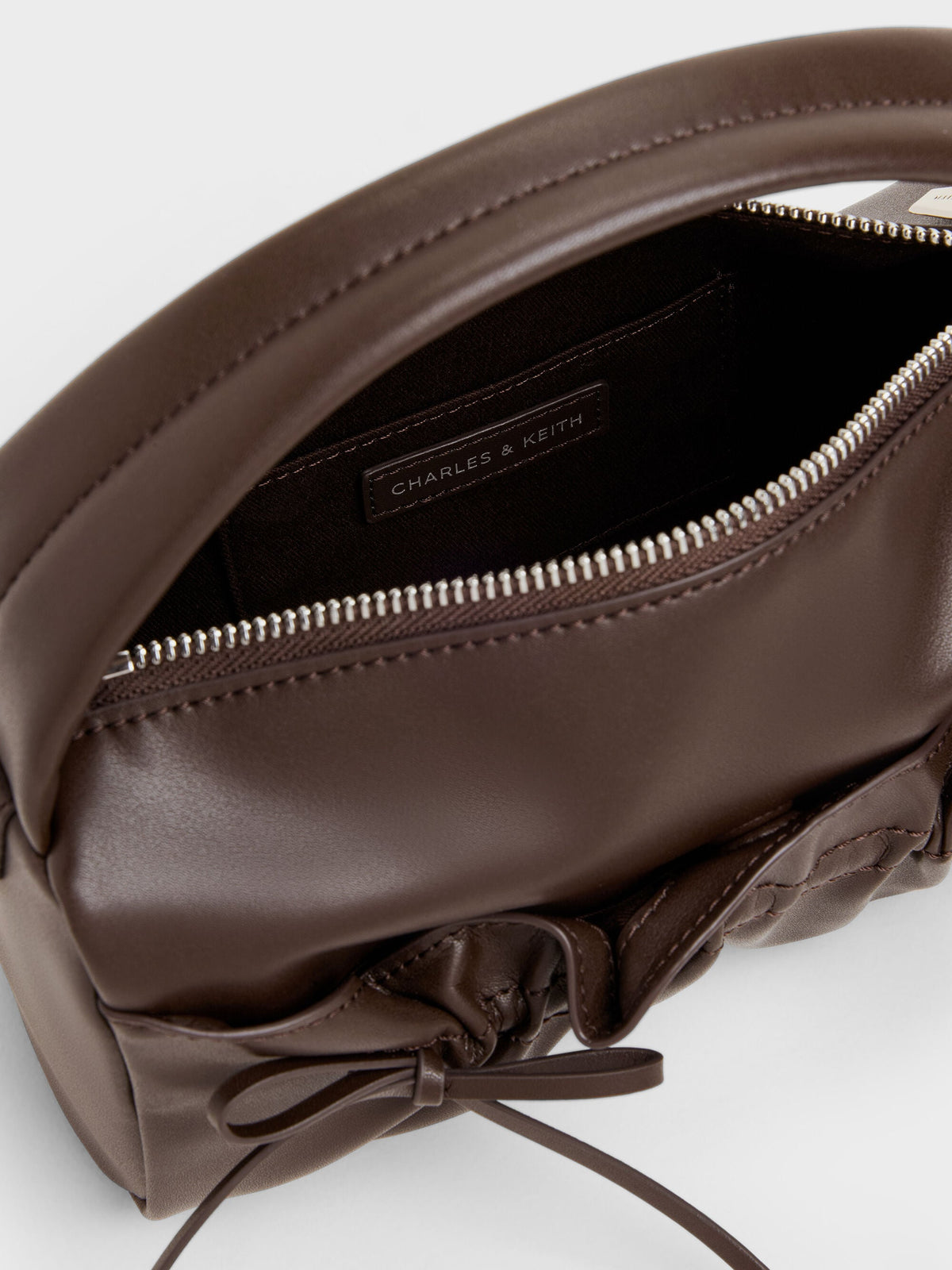 CHARLES & KEITH Classic | Reese Ruched Bow Top Handle Bag - Espresso Brown