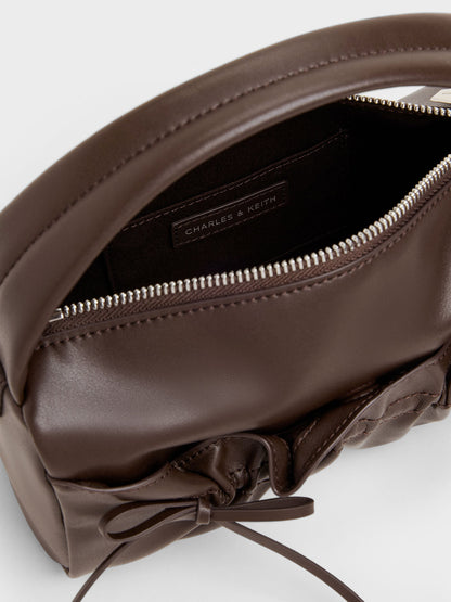 CHARLES & KEITH Classic | Reese Ruched Bow Top Handle Bag - Espresso Brown