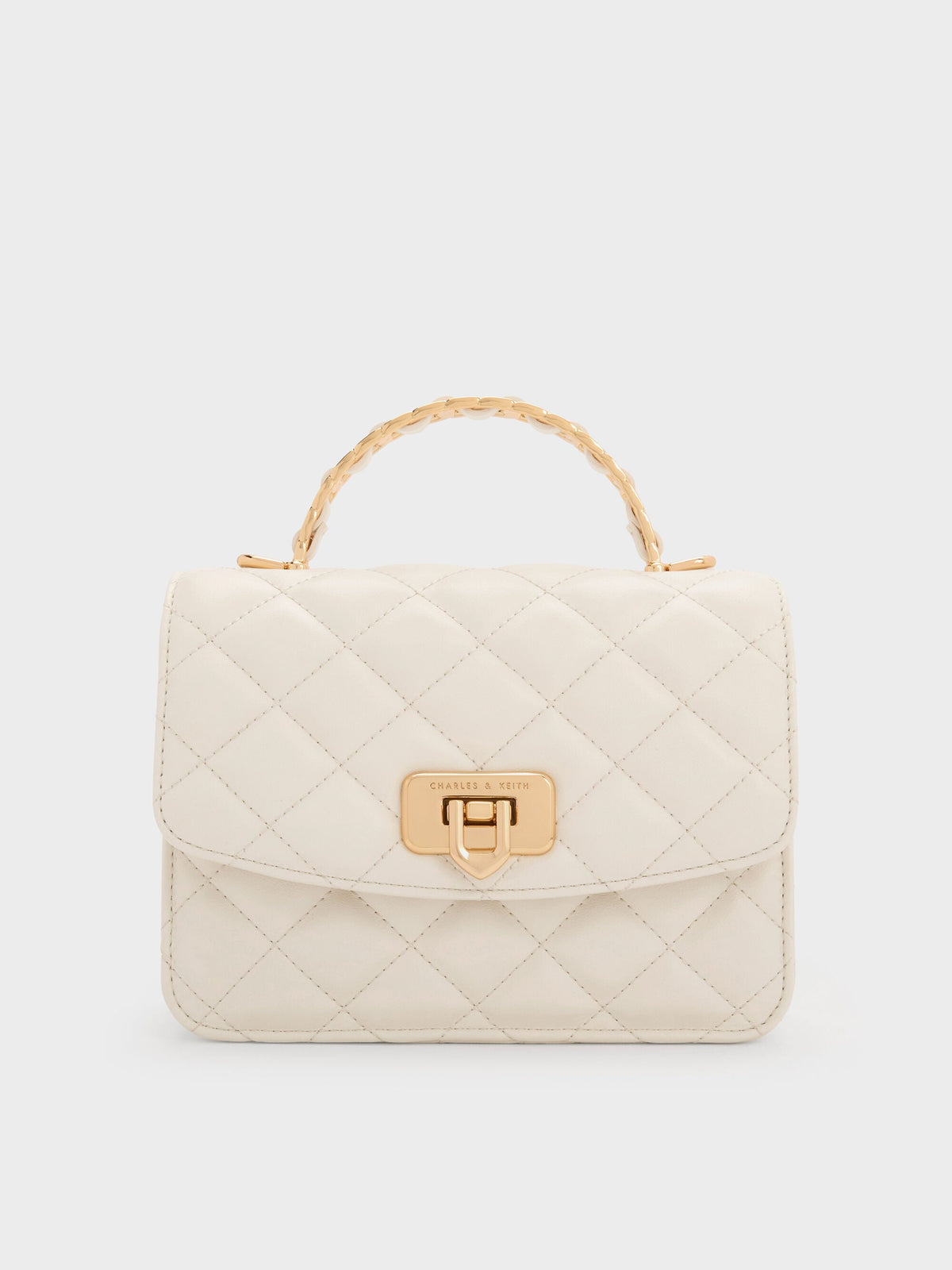 CHARLES & KEITH Classic | Cressida Quilted Top Handle Bag - Cream