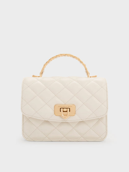 CHARLES & KEITH Classic | Cressida Quilted Top Handle Bag - Cream