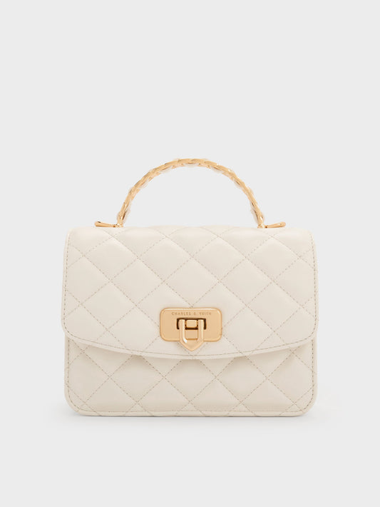 CHARLES & KEITH Classic | Cressida Quilted Top Handle Bag - Cream