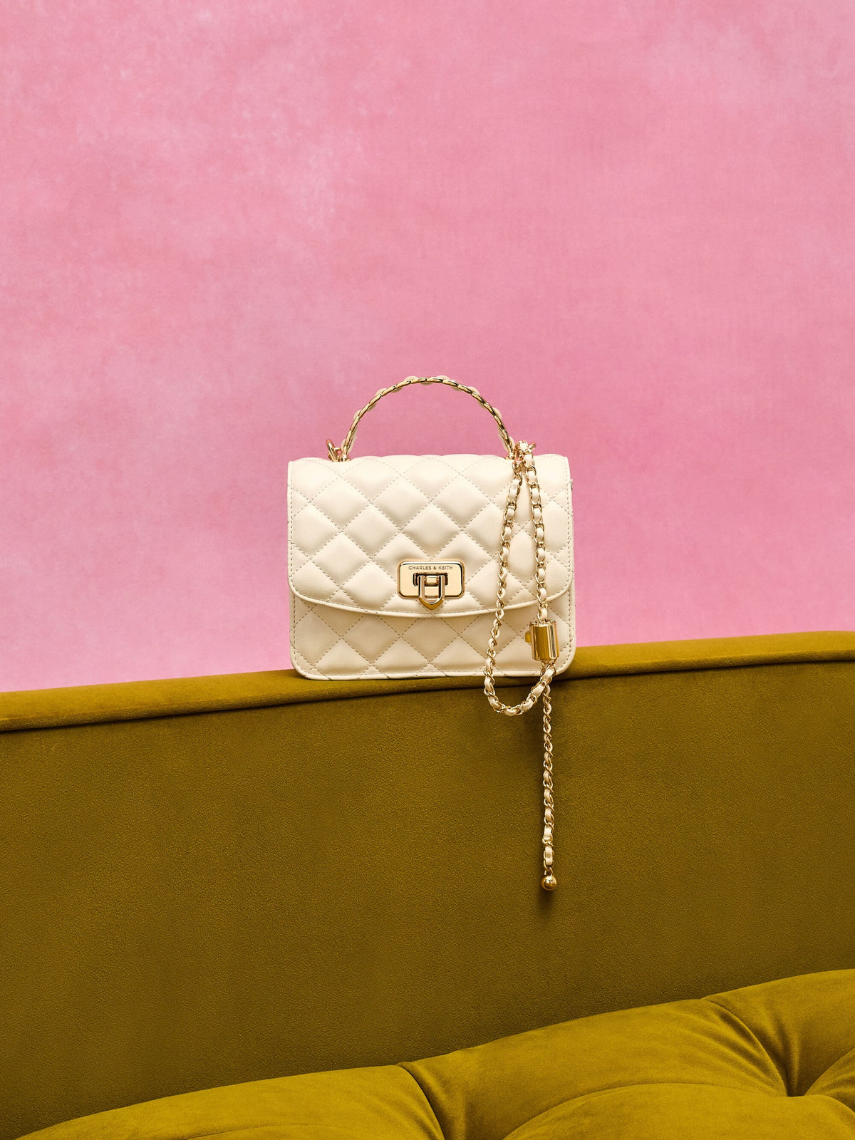 CHARLES & KEITH Classic | Cressida Quilted Top Handle Bag - Cream