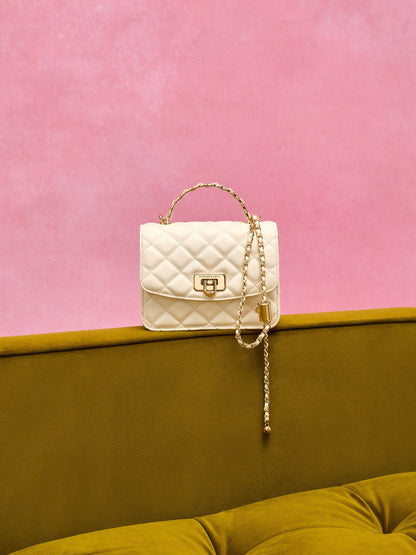 CHARLES & KEITH Classic | Cressida Quilted Top Handle Bag - Cream