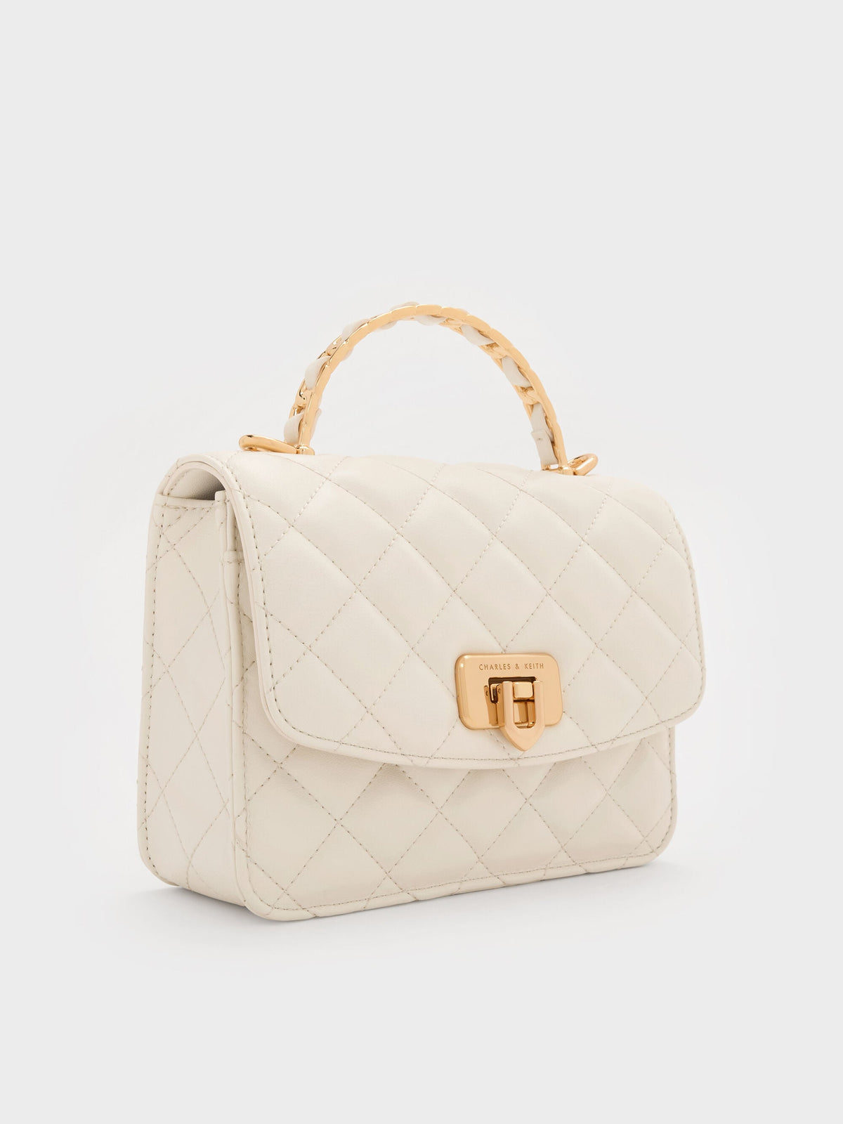 CHARLES & KEITH Classic | Cressida Quilted Top Handle Bag - Cream