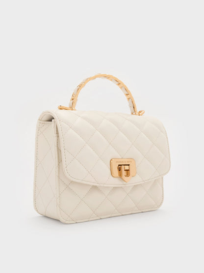 CHARLES & KEITH Classic | Cressida Quilted Top Handle Bag - Cream