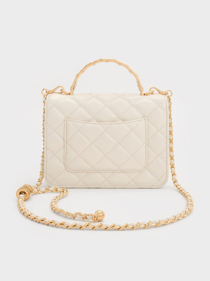 CHARLES & KEITH Classic | Cressida Quilted Top Handle Bag - Cream