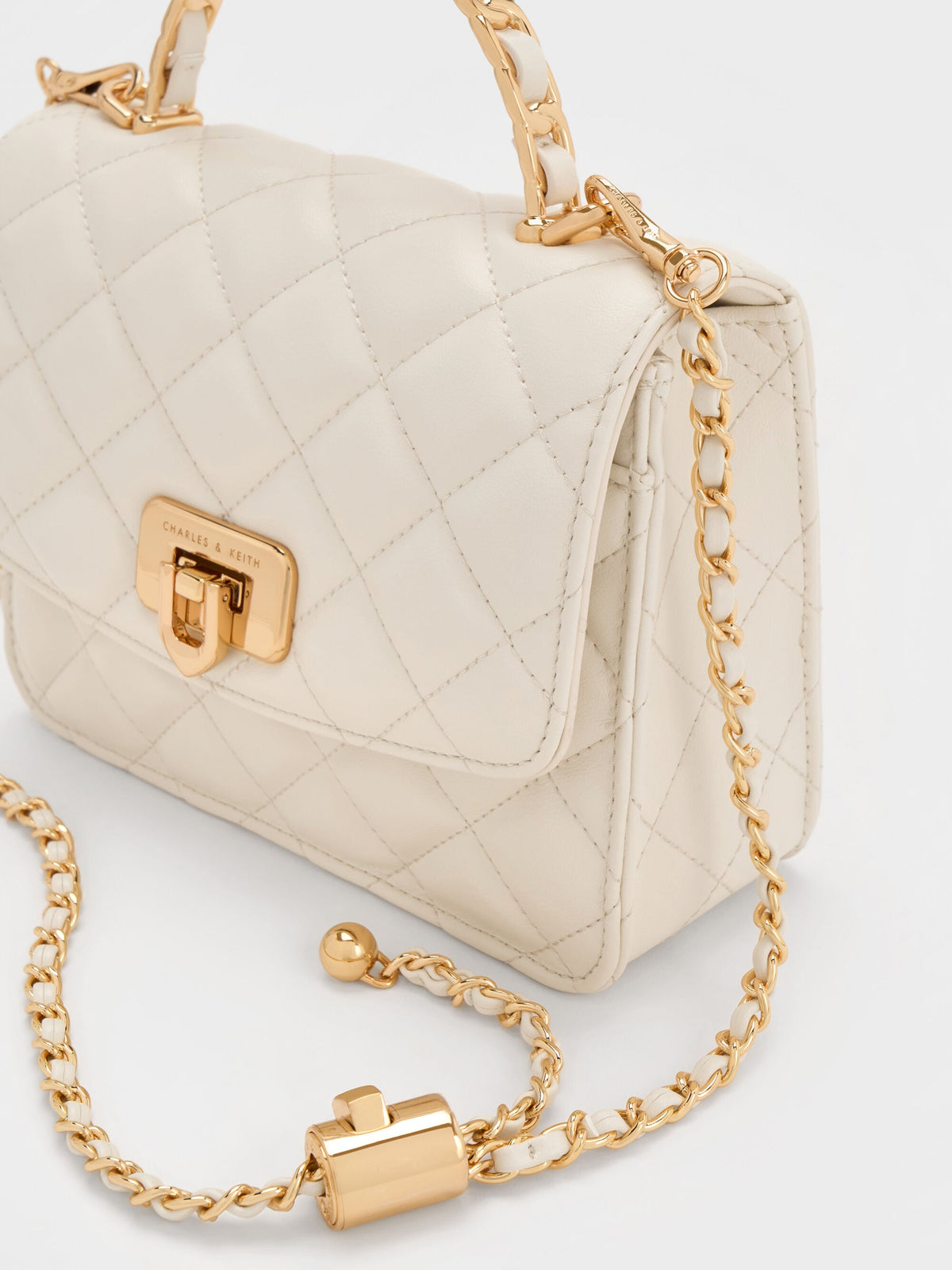 CHARLES & KEITH Classic | Cressida Quilted Top Handle Bag - Cream