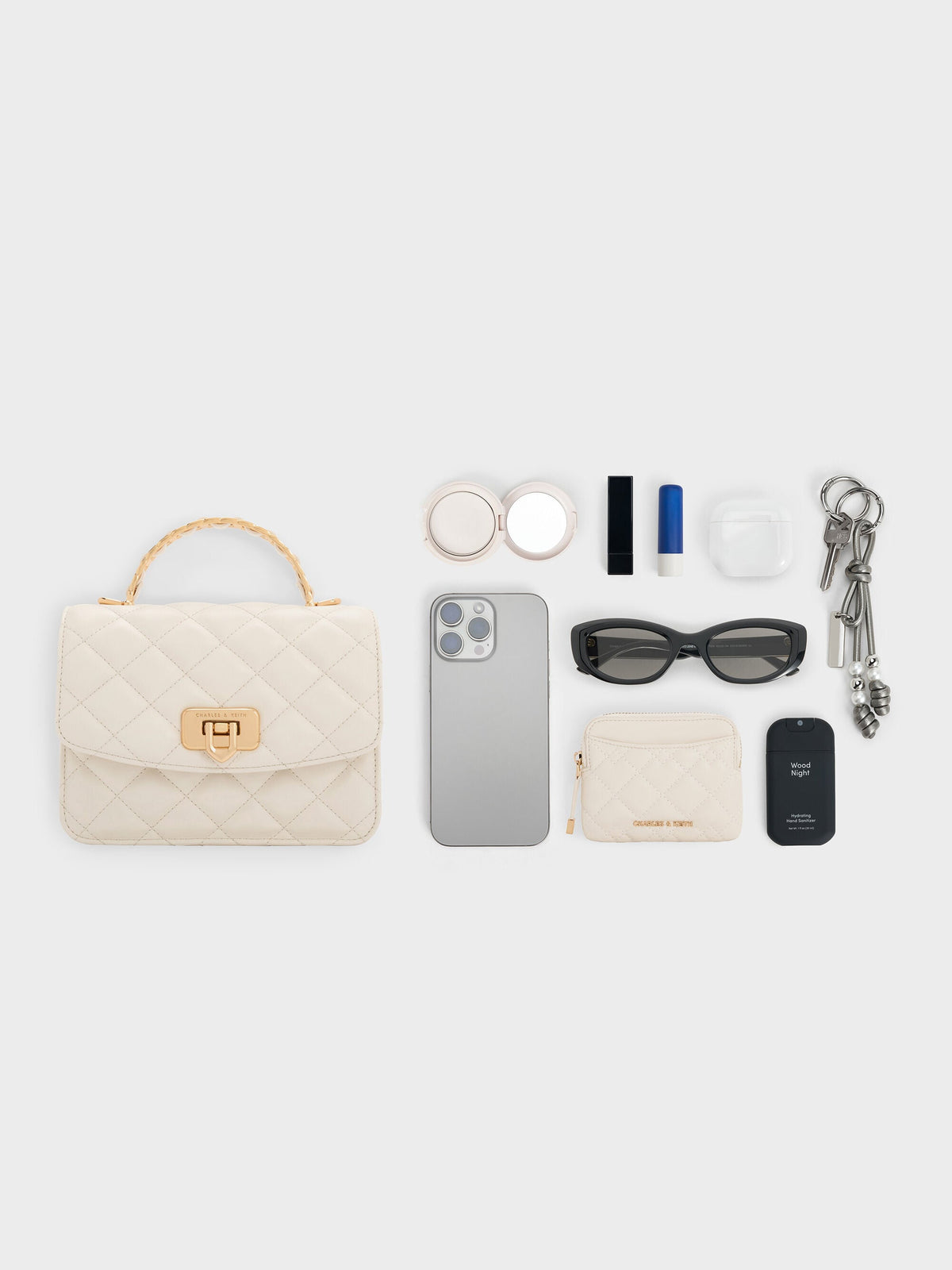 CHARLES & KEITH Classic | Cressida Quilted Top Handle Bag - Cream