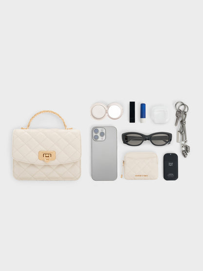 CHARLES & KEITH Classic | Cressida Quilted Top Handle Bag - Cream