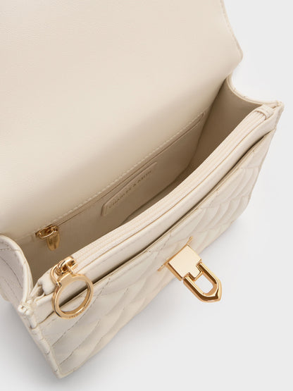 CHARLES & KEITH Classic | Cressida Quilted Top Handle Bag - Cream