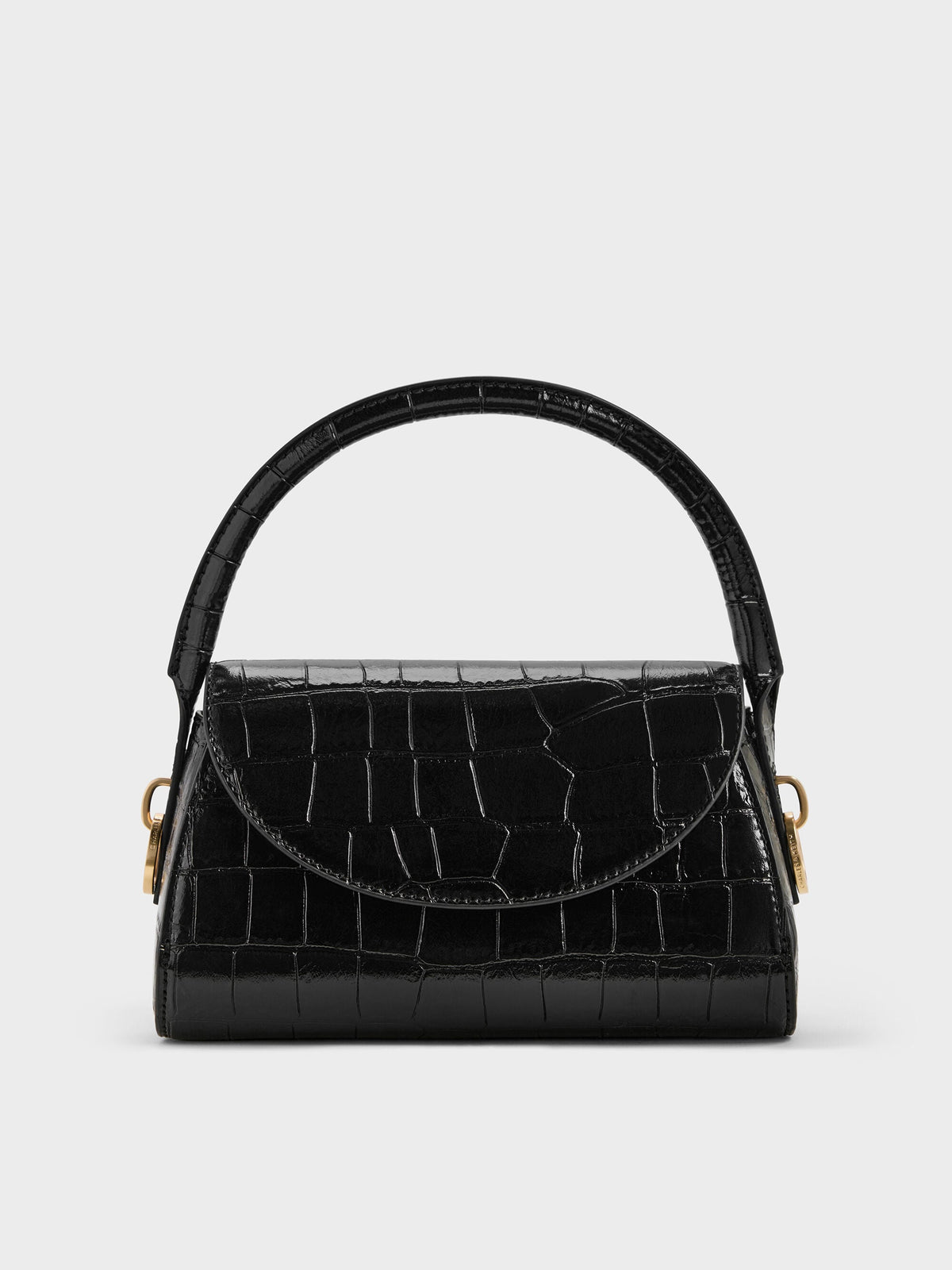 CHARLES & KEITH Signature | Kaila Croc-Effect Top Handle Bag - Black Croco
