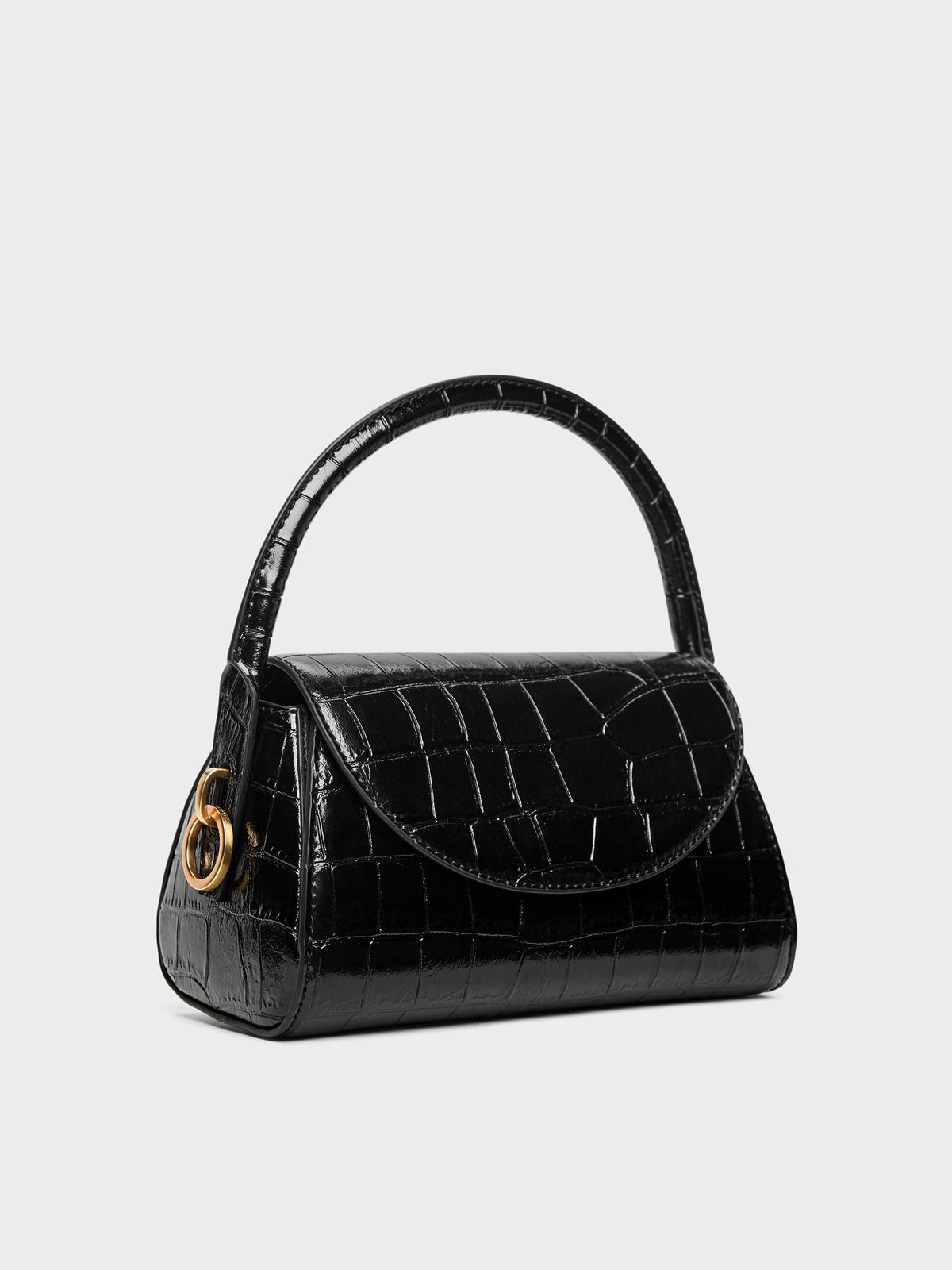 CHARLES & KEITH Signature | Kaila Croc-Effect Top Handle Bag - Black Croco