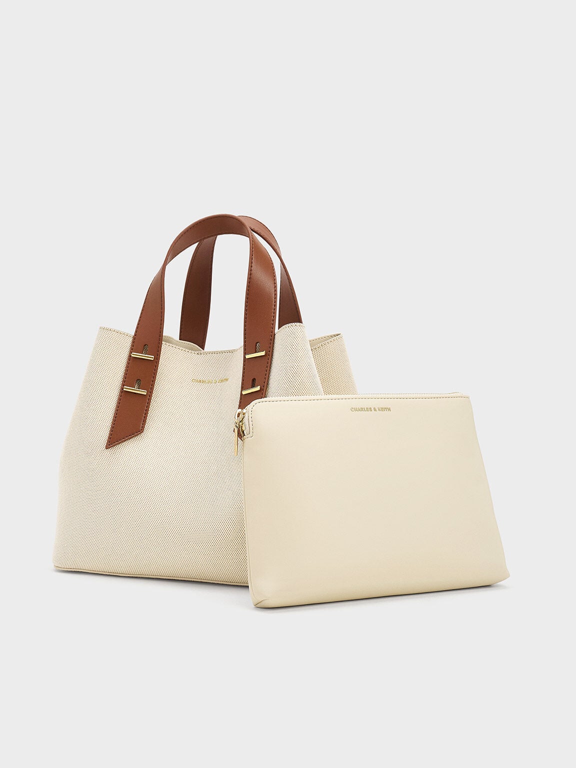 CHARLES & KEITH Customer Favorite | Shania Canvas Tote Bag - Chocolate