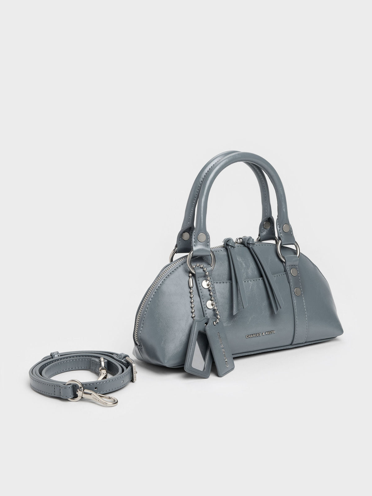 CHARLES & KEITH Latest | Tatiana Studded Bowling Bag - Smoky Blue