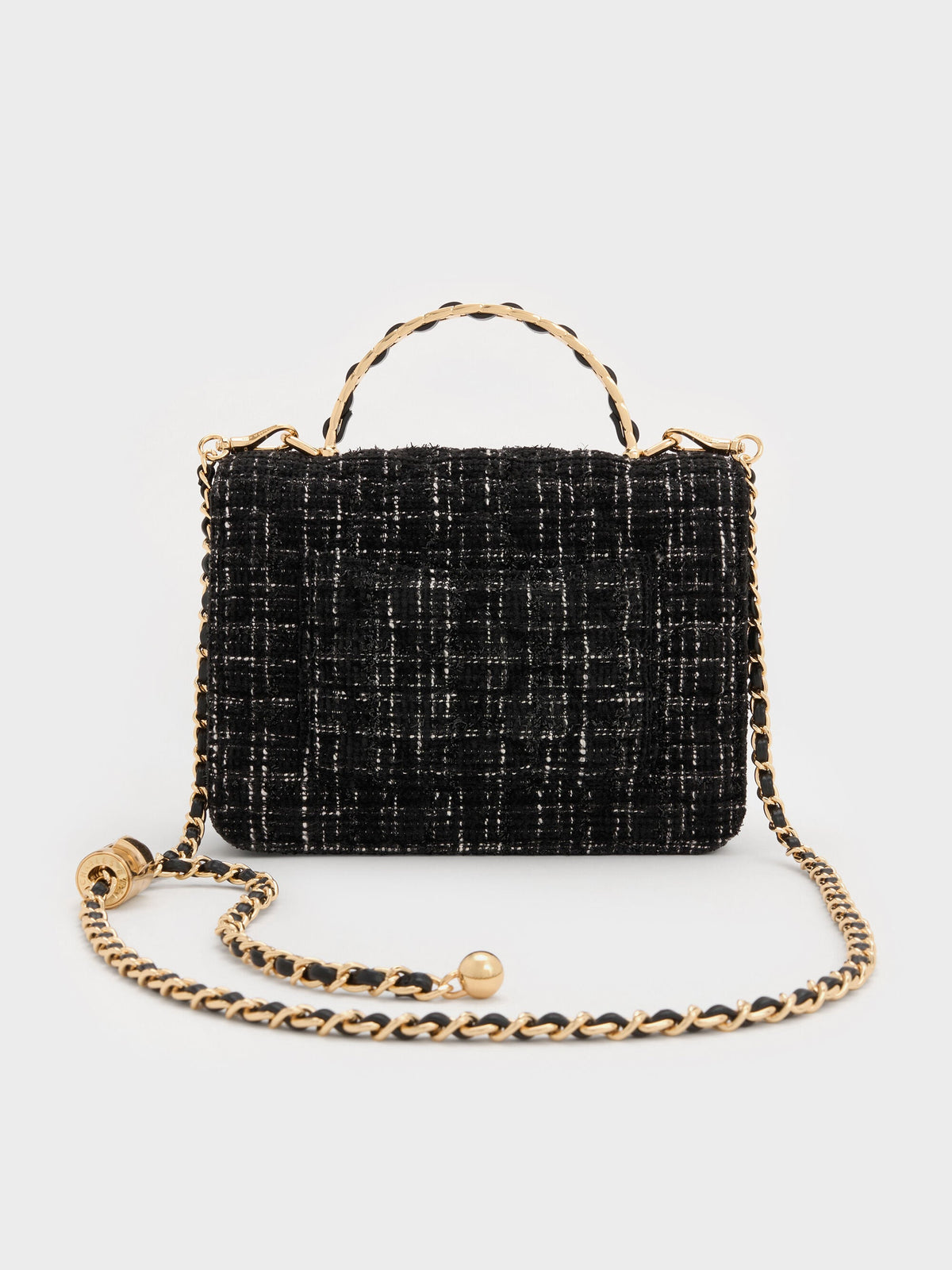 CHARLES & KEITH Popular | Cressida Tweed Quilted Top Handle Bag - Black Tweed