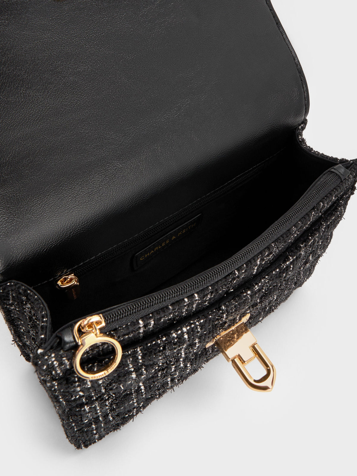 CHARLES & KEITH Popular | Cressida Tweed Quilted Top Handle Bag - Black Tweed