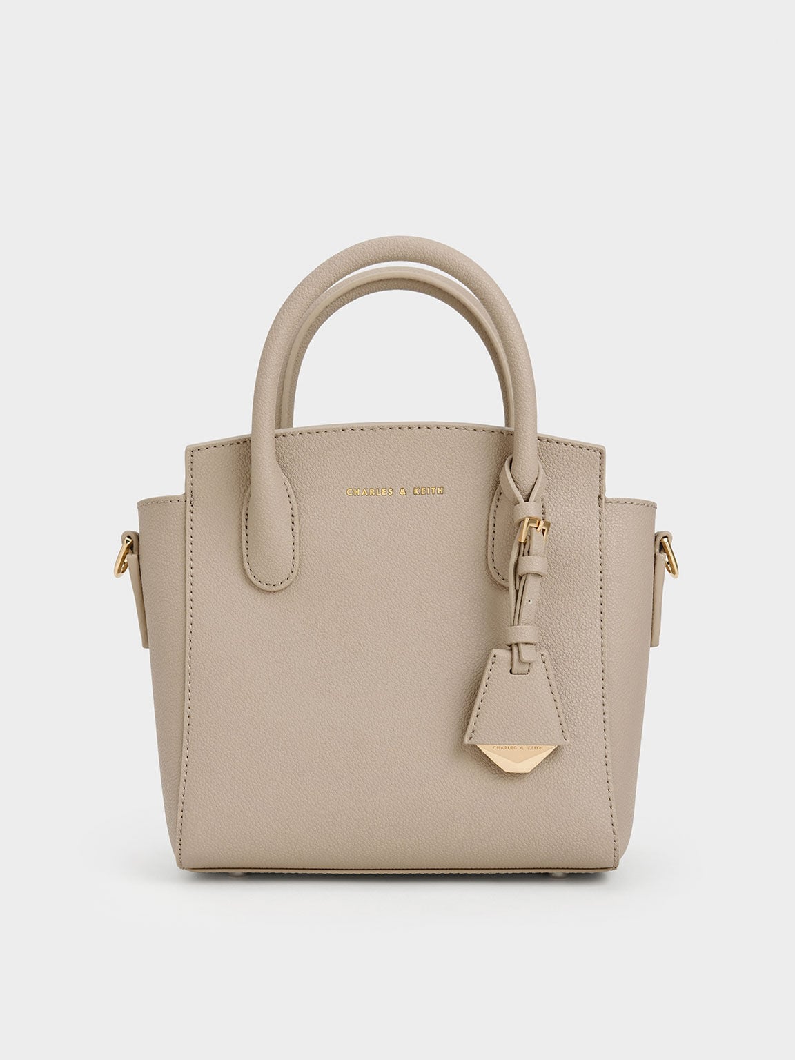 CHARLES & KEITH Latest | Harper Structured Top Handle Bag - Taupe