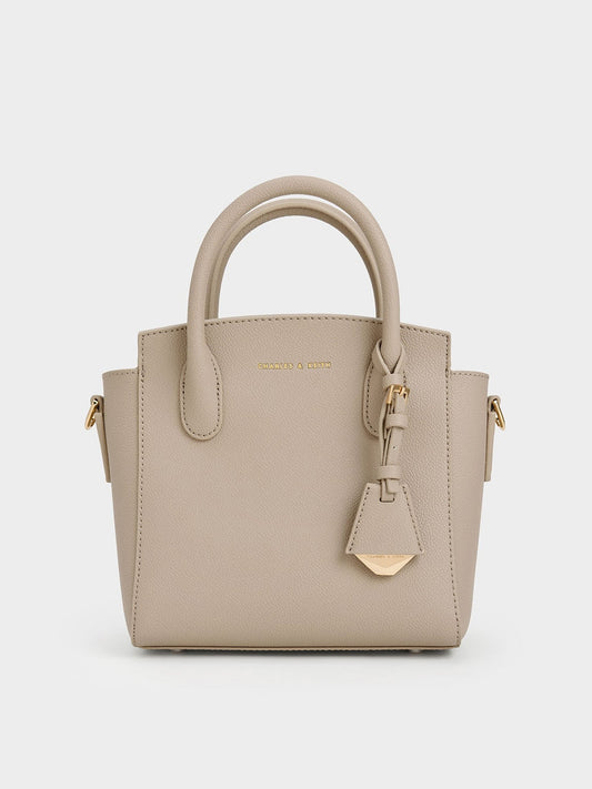 CHARLES & KEITH Latest | Harper Structured Top Handle Bag - Taupe