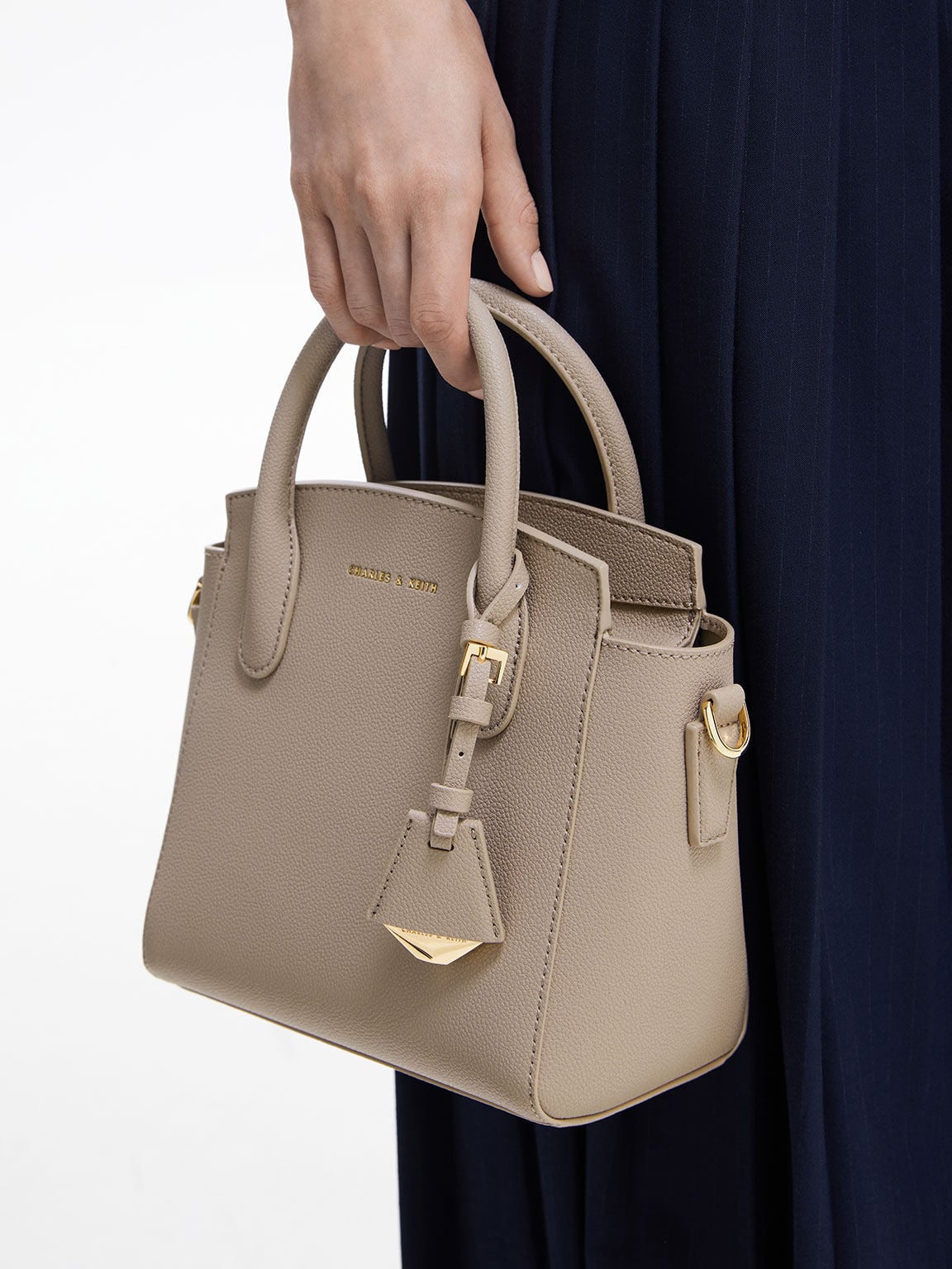 CHARLES & KEITH Latest | Harper Structured Top Handle Bag - Taupe