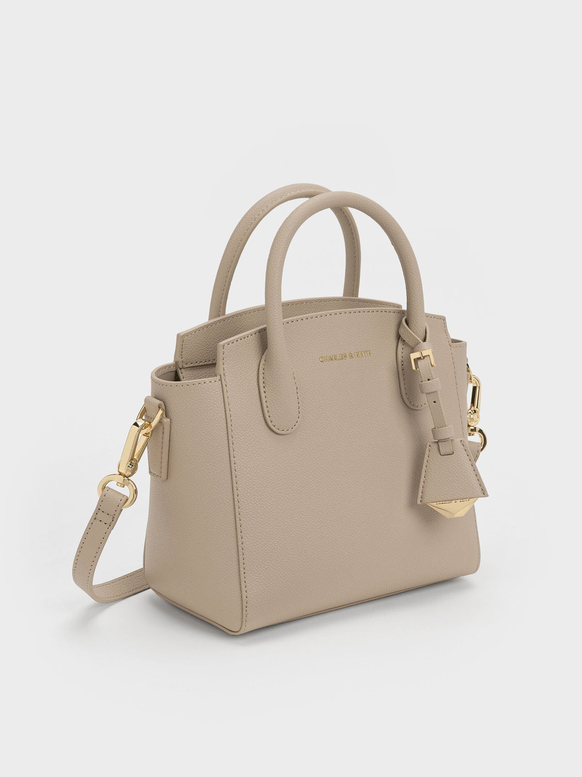CHARLES & KEITH Latest | Harper Structured Top Handle Bag - Taupe