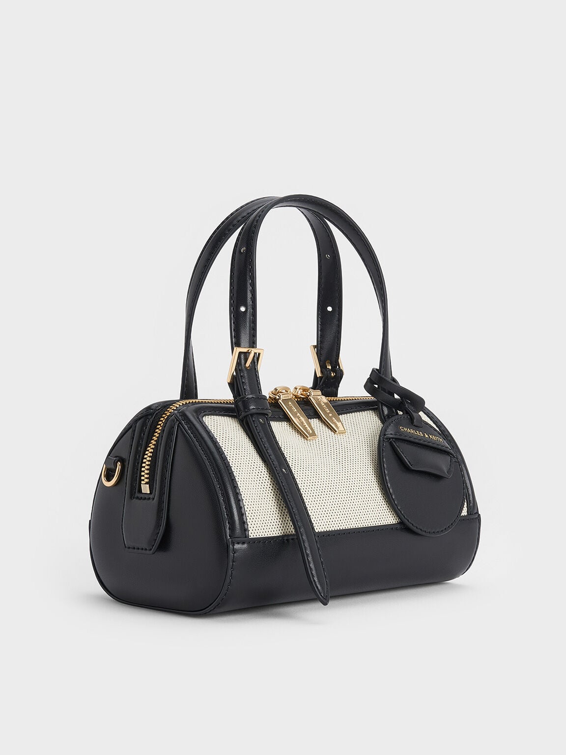 CHARLES & KEITH Top Pick | Enola Canvas Bowling Bag - Black