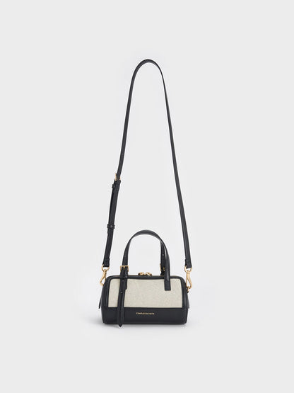 CHARLES & KEITH Top Pick | Enola Canvas Bowling Bag - Black