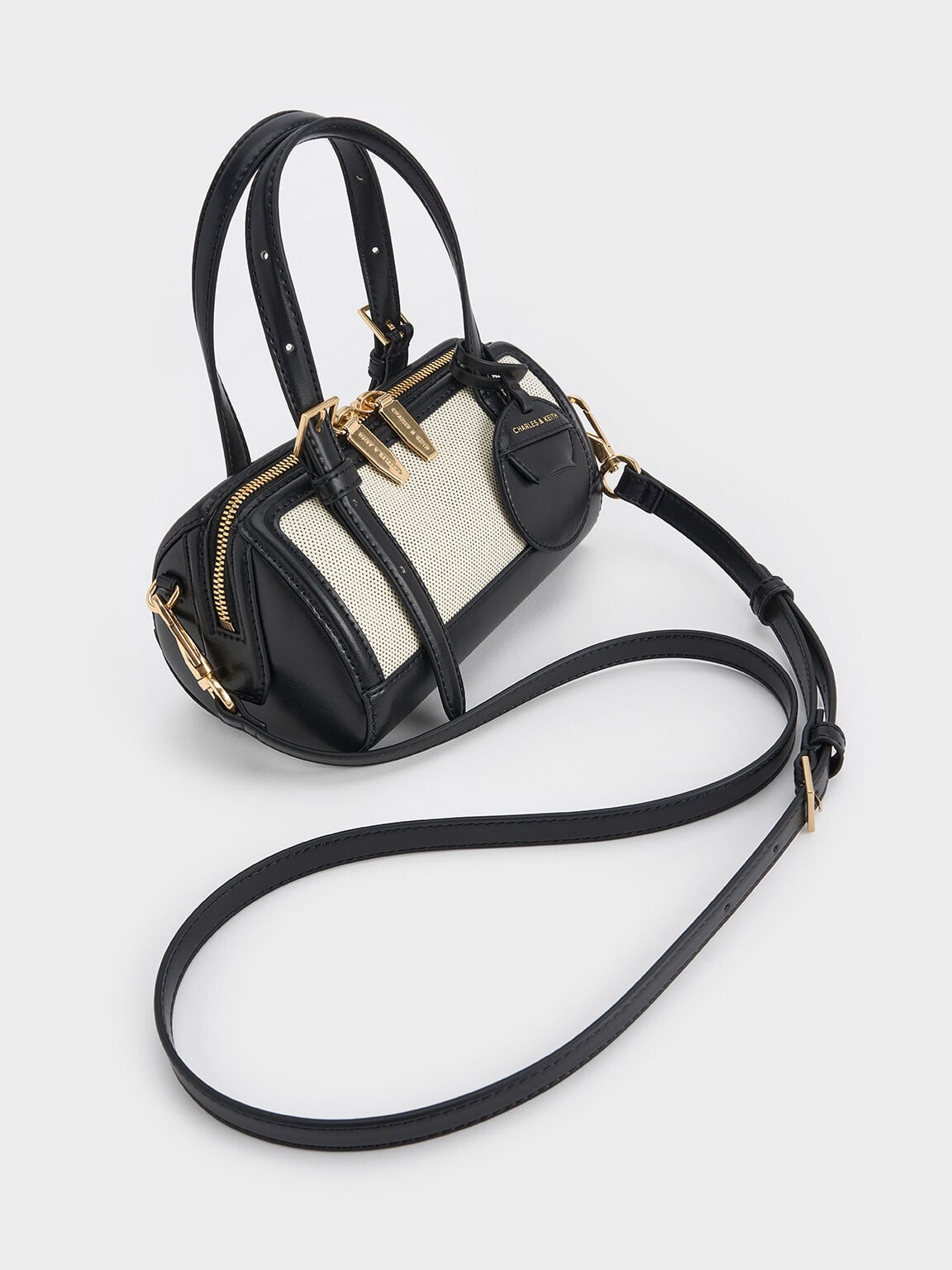 CHARLES & KEITH Top Pick | Enola Canvas Bowling Bag - Black