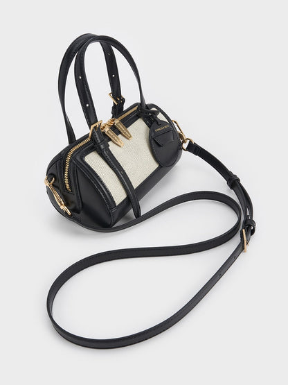 CHARLES & KEITH Top Pick | Enola Canvas Bowling Bag - Black