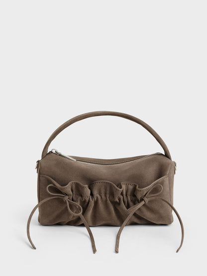 CHARLES & KEITH Deals | Reese Ruched Bow Top Handle Bag - Stone Grey