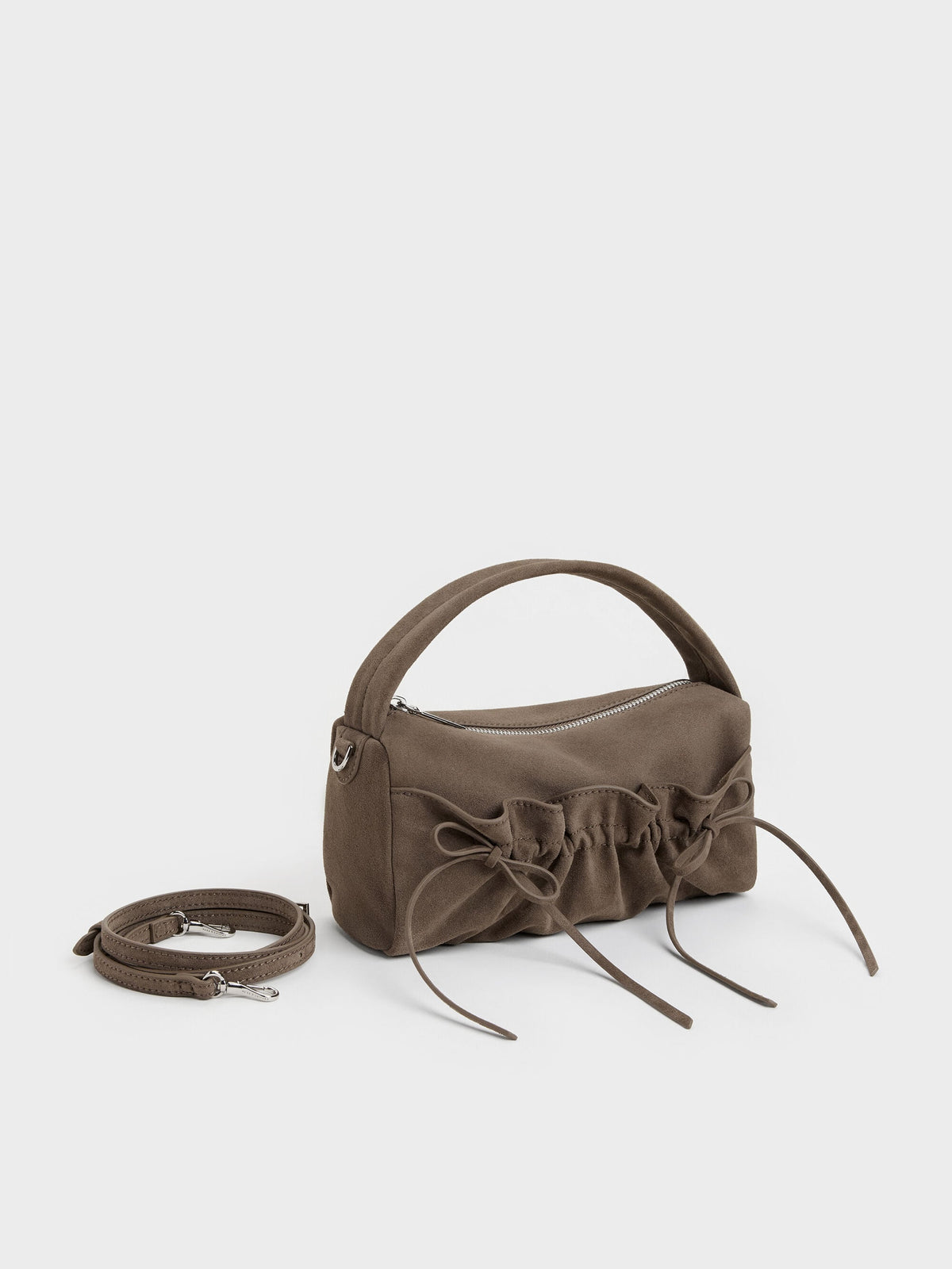 CHARLES & KEITH Deals | Reese Ruched Bow Top Handle Bag - Stone Grey