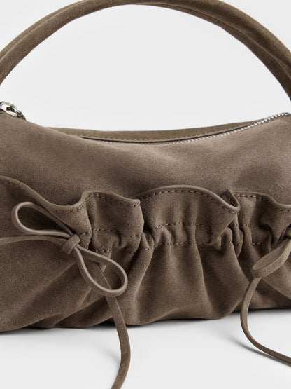 CHARLES & KEITH Deals | Reese Ruched Bow Top Handle Bag - Stone Grey