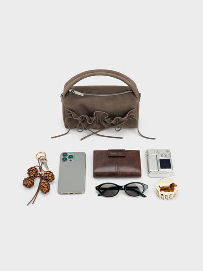 CHARLES & KEITH Deals | Reese Ruched Bow Top Handle Bag - Stone Grey