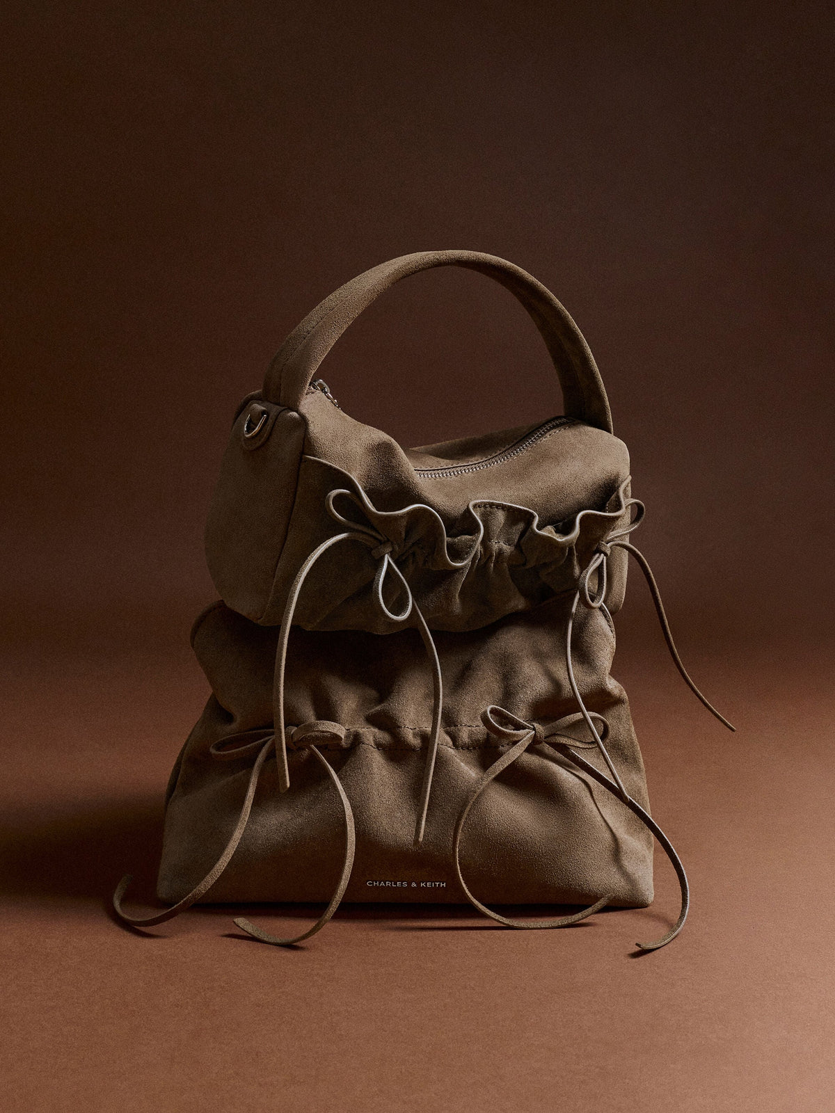 CHARLES & KEITH Deals | Reese Ruched Bow Top Handle Bag - Stone Grey