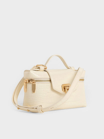 CHARLES & KEITH Essential | Arwen Croc-Effect Top Handle Vanity Bag - Cream